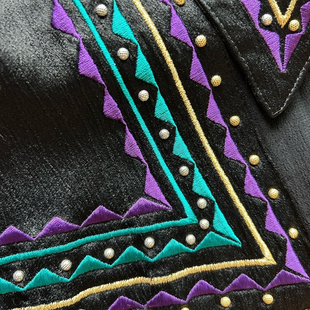 RARE Vintage Saint Germain Paris Black Embroidered Western Jumpsuit – Size 10 - Picture 8 of 8